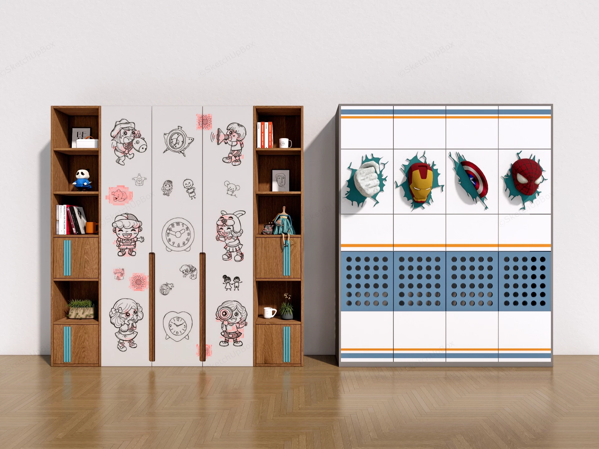 Two Modern Children's Wardrobes sketchup model preview - SketchupBox