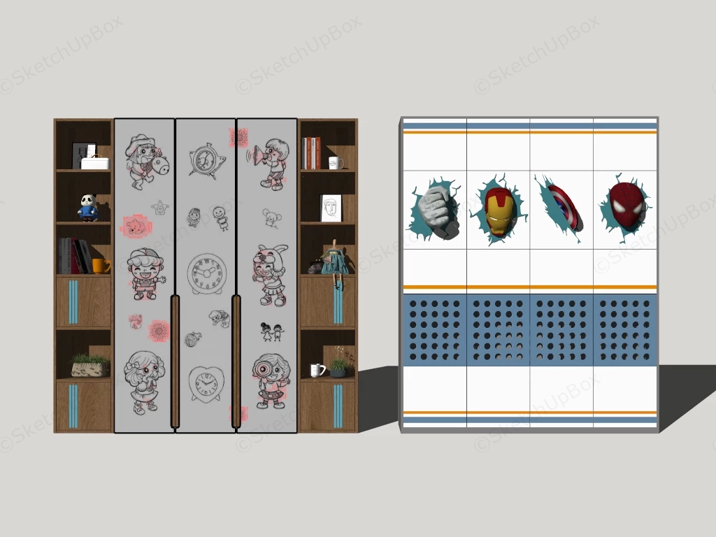 Two Modern Children's Wardrobes sketchup model preview - SketchupBox
