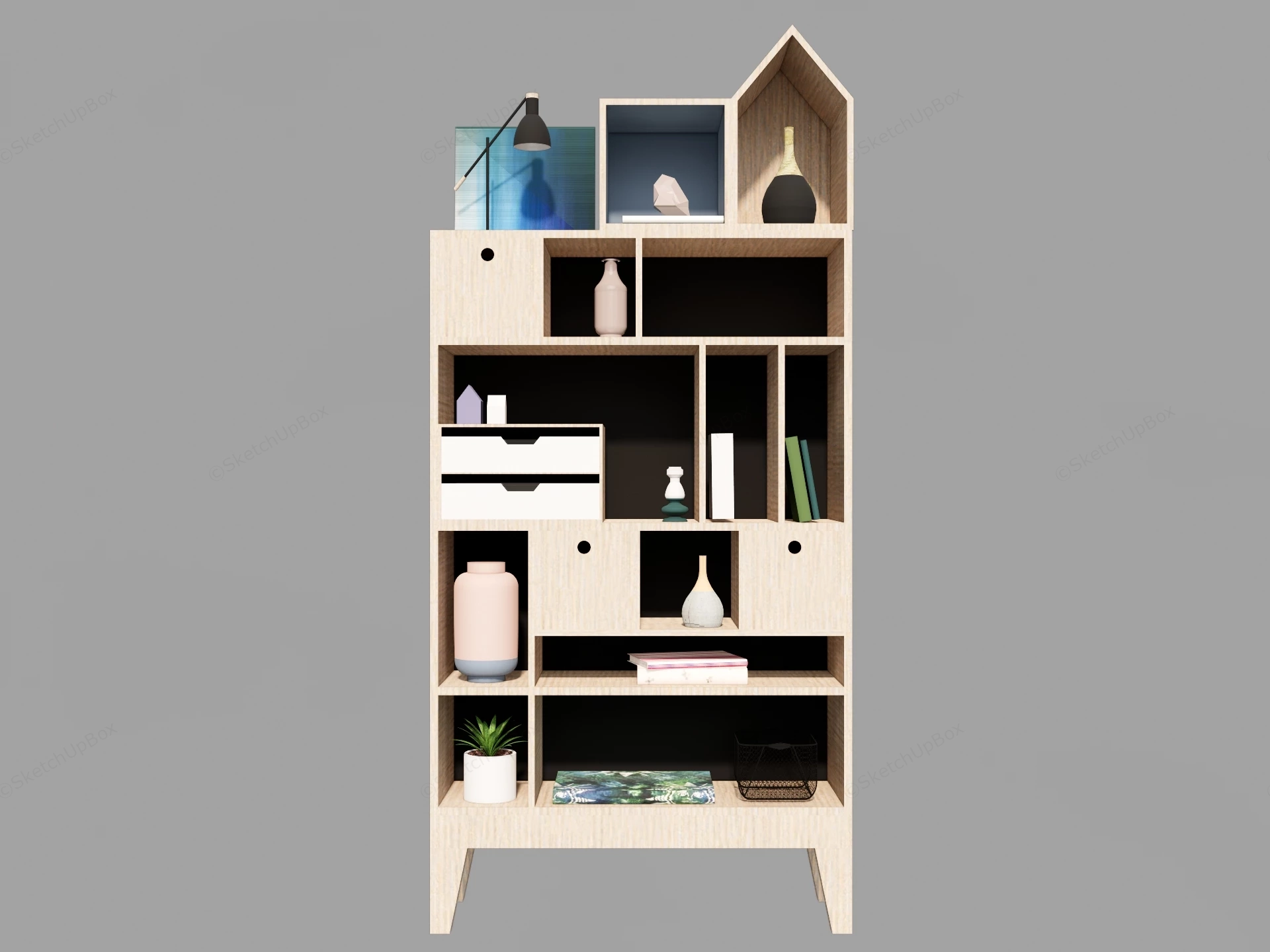 Scandi Style Wooden Bookcase sketchup model preview - SketchupBox