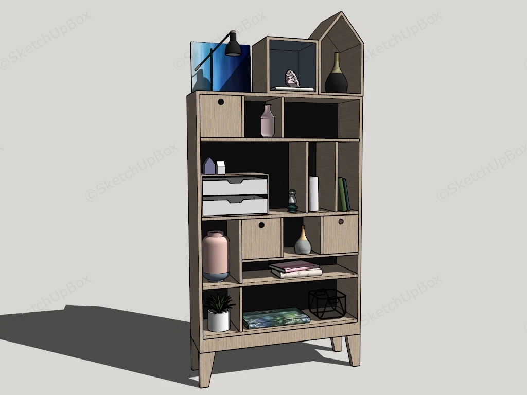 Scandi Style Wooden Bookcase sketchup model preview - SketchupBox