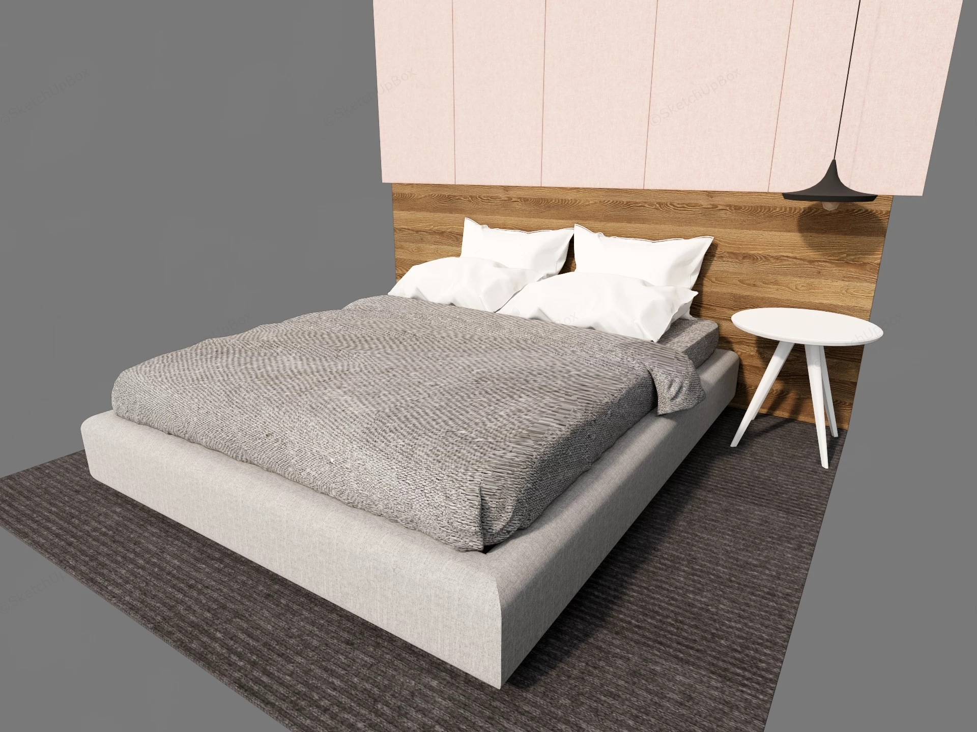 Modern Platform Bed With Headboard sketchup model preview - SketchupBox