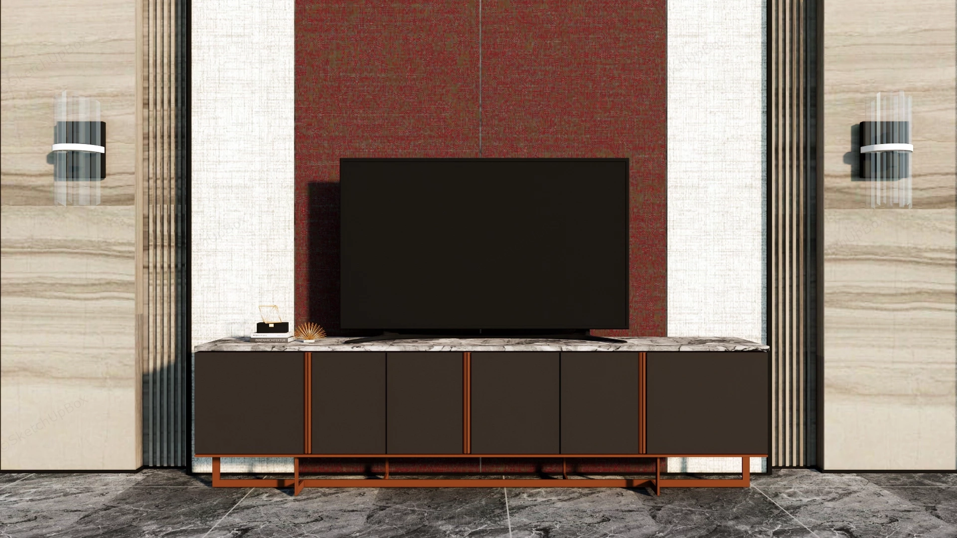 Symmetrical Media Wall Design sketchup model preview - SketchupBox