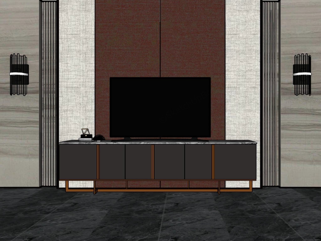 Symmetrical Media Wall Design sketchup model preview - SketchupBox