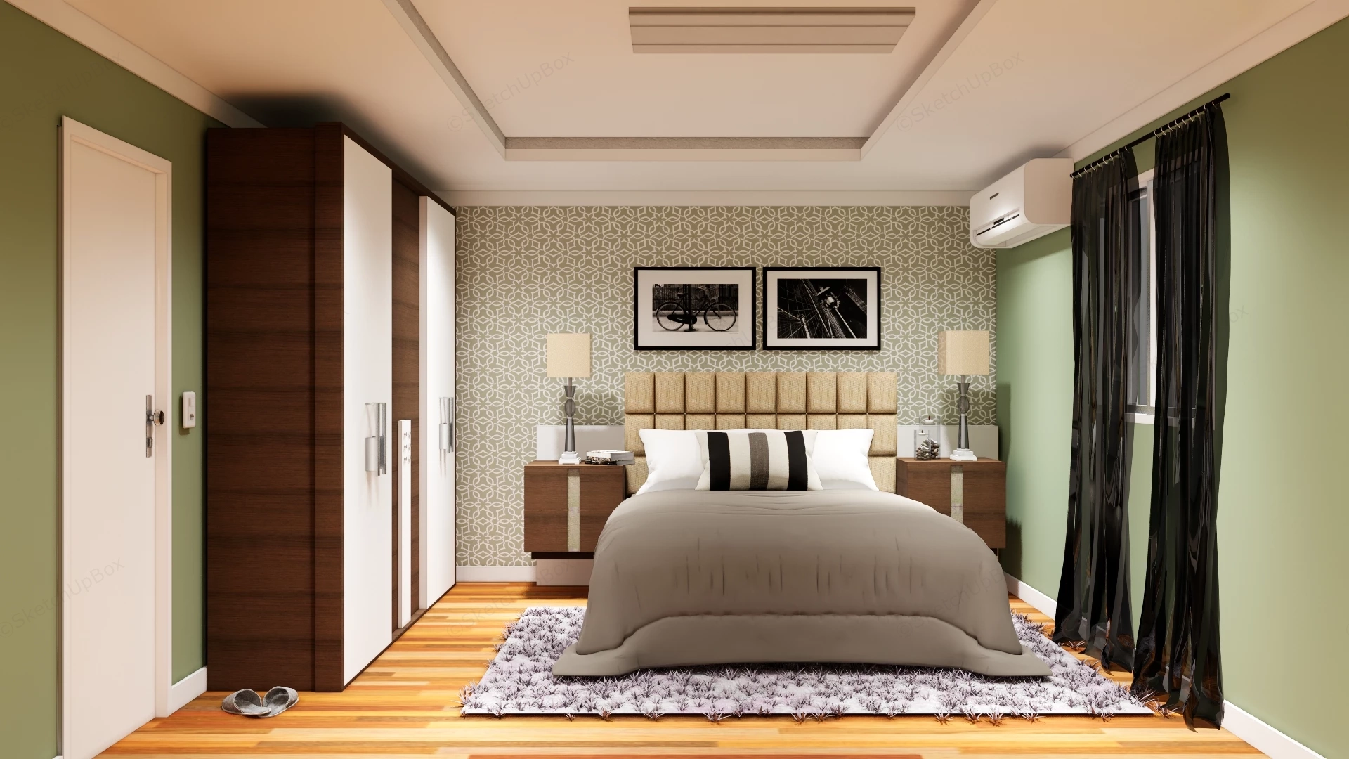 Neutral Color Palette Bedroom sketchup model preview - SketchupBox