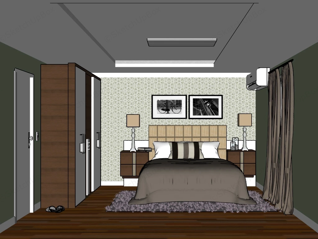 Neutral Color Palette Bedroom sketchup model preview - SketchupBox