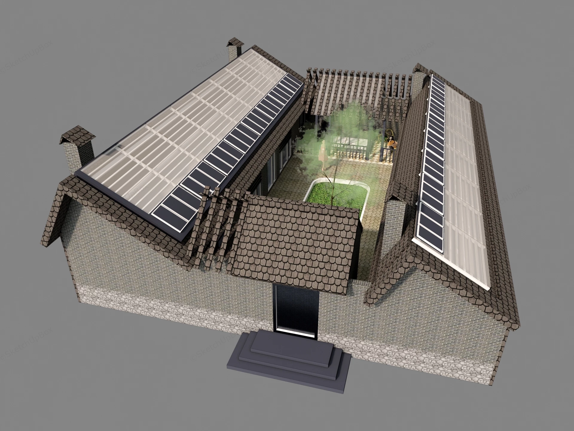 Modernized Chinese Courtyard House sketchup model preview - SketchupBox