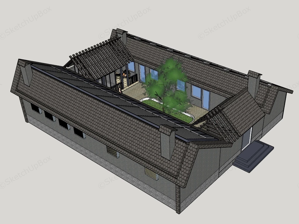 Modernized Chinese Courtyard House sketchup model preview - SketchupBox