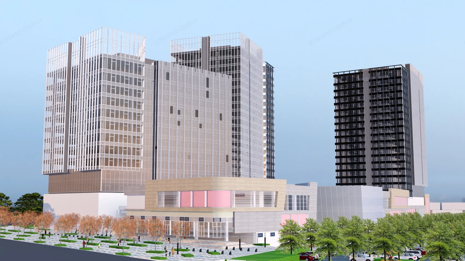Modern Mixed Use Commercial Complex sketchup model preview - SketchupBox