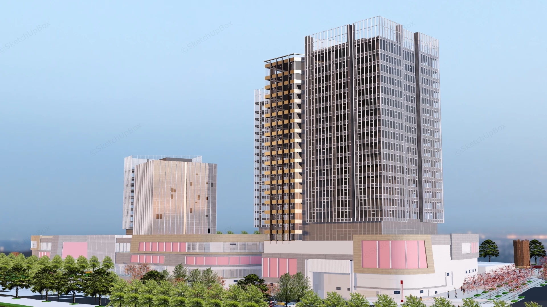 Modern Mixed Use Commercial Complex sketchup model preview - SketchupBox