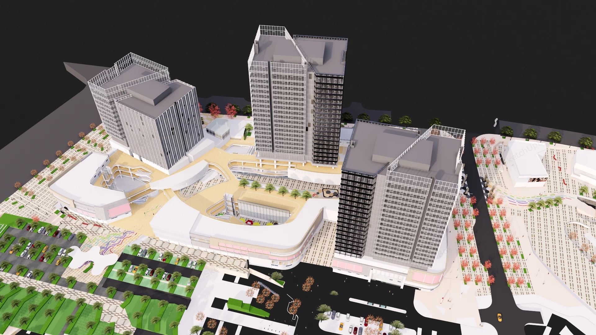 Modern Mixed Use Commercial Complex sketchup model preview - SketchupBox
