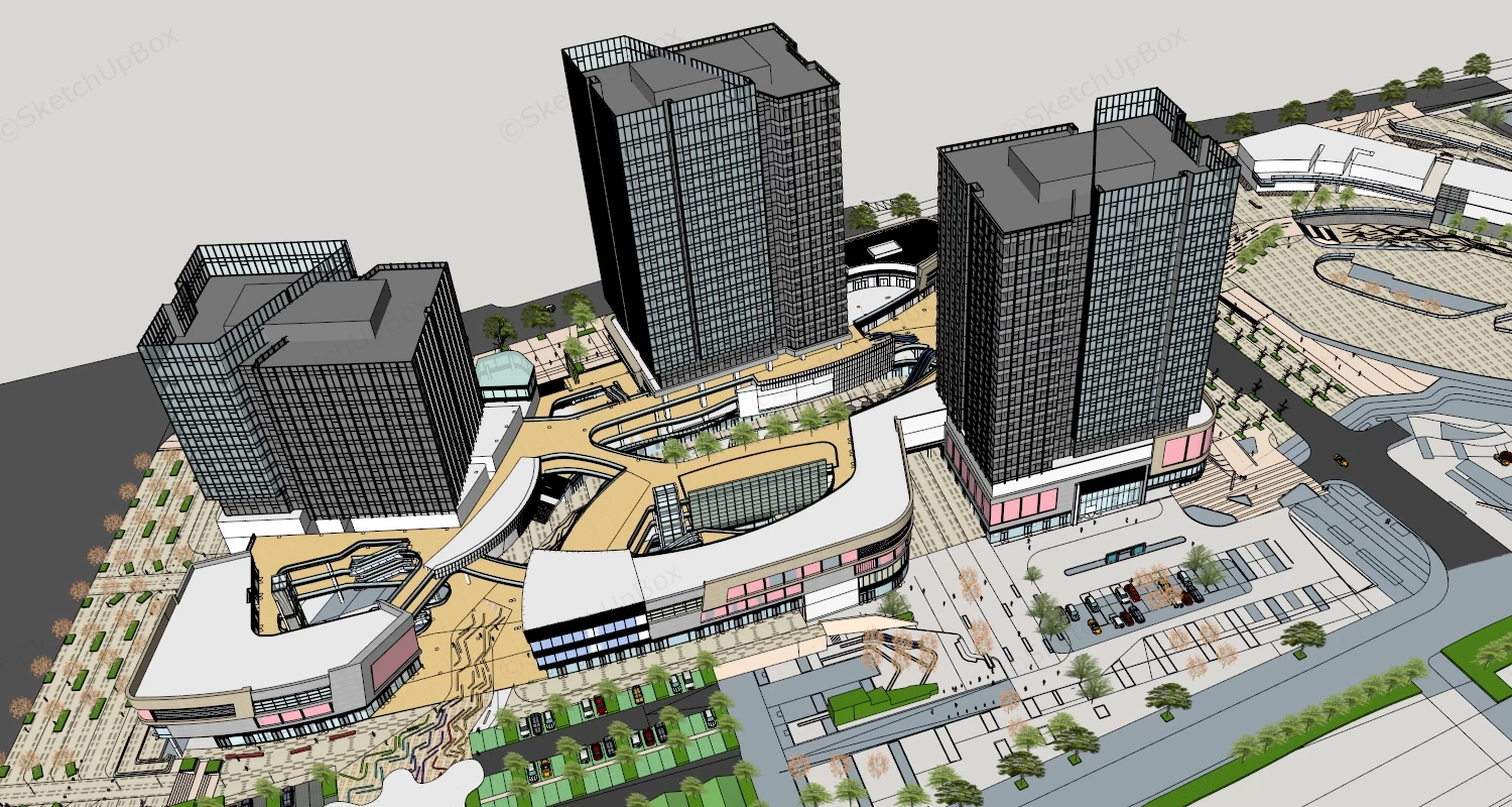 Modern Mixed Use Commercial Complex sketchup model preview - SketchupBox