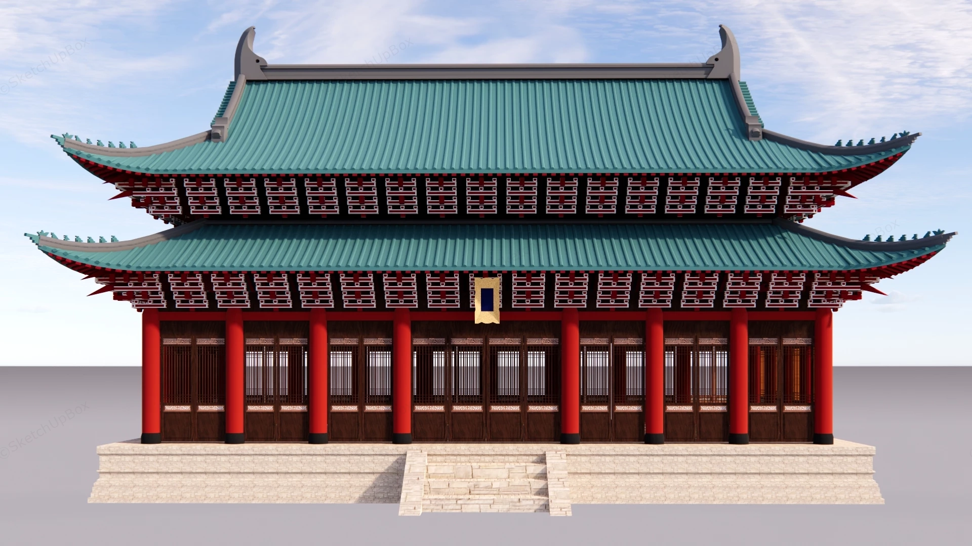 Classical Chinese Palace Main Hall sketchup model preview - SketchupBox