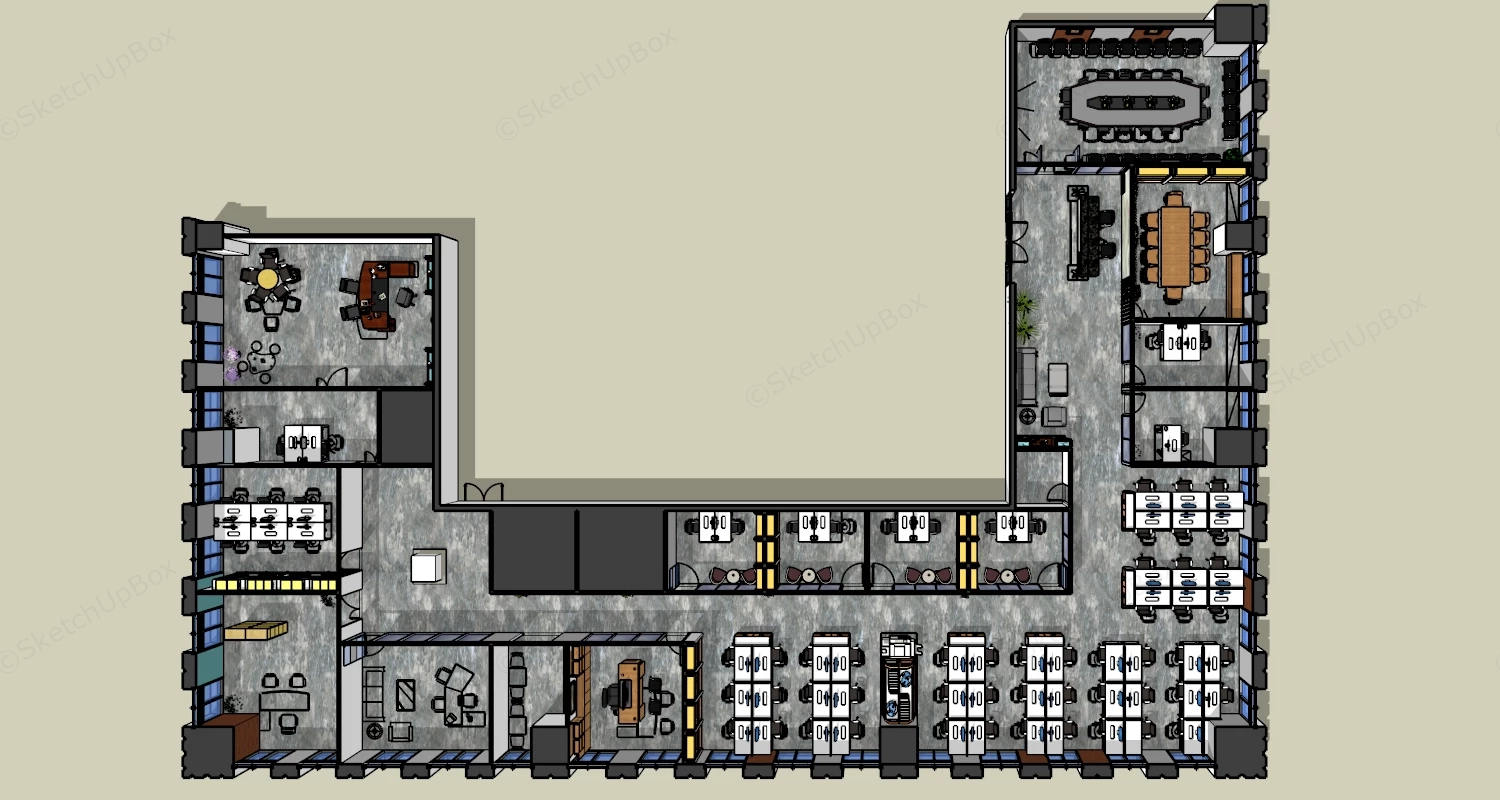 U Shaped Corporate Office Floor Plan sketchup model preview - SketchupBox