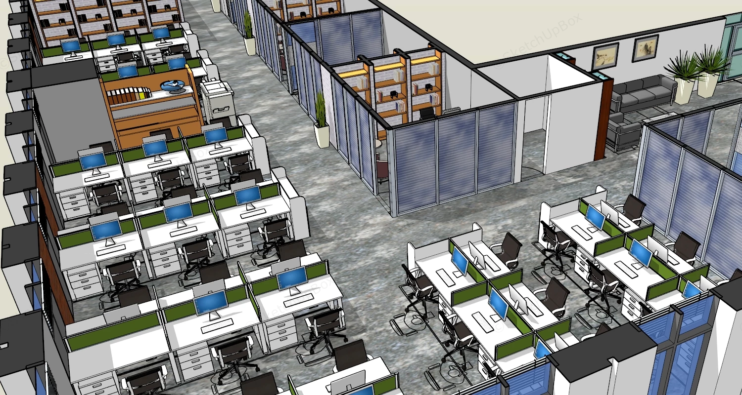 U Shaped Corporate Office Floor Plan sketchup model preview - SketchupBox