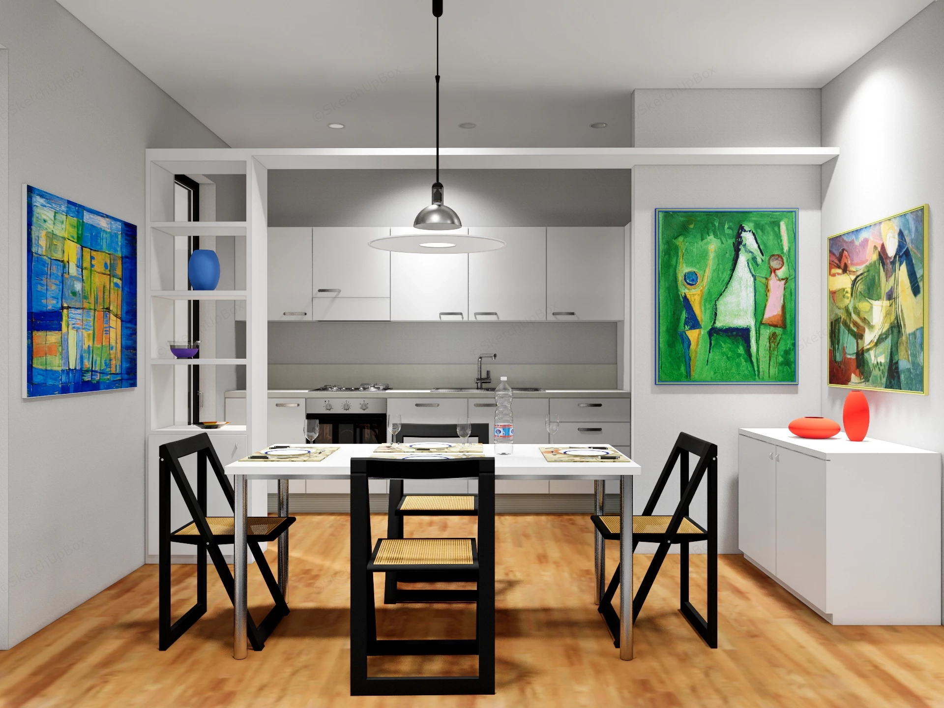 Modern Open Plan Kitchen And Dining Combo sketchup model preview - SketchupBox