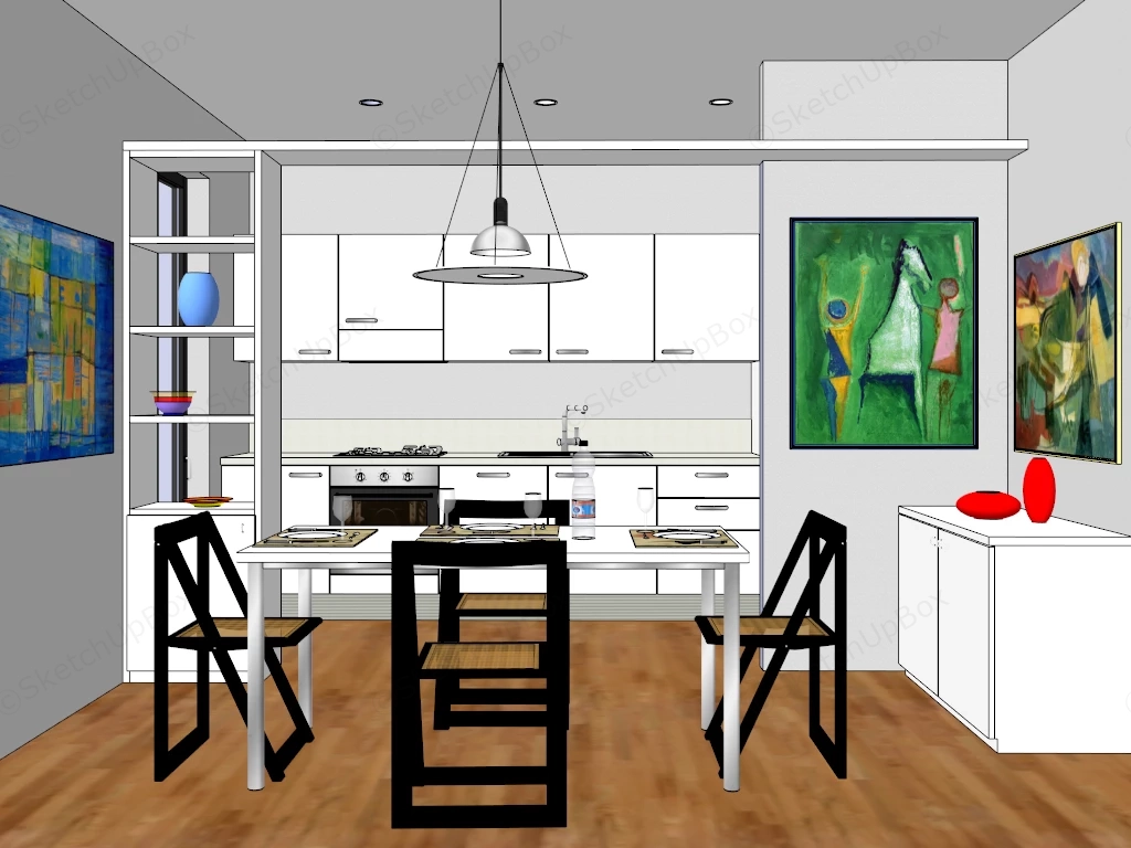 Modern Open Plan Kitchen And Dining Combo sketchup model preview - SketchupBox