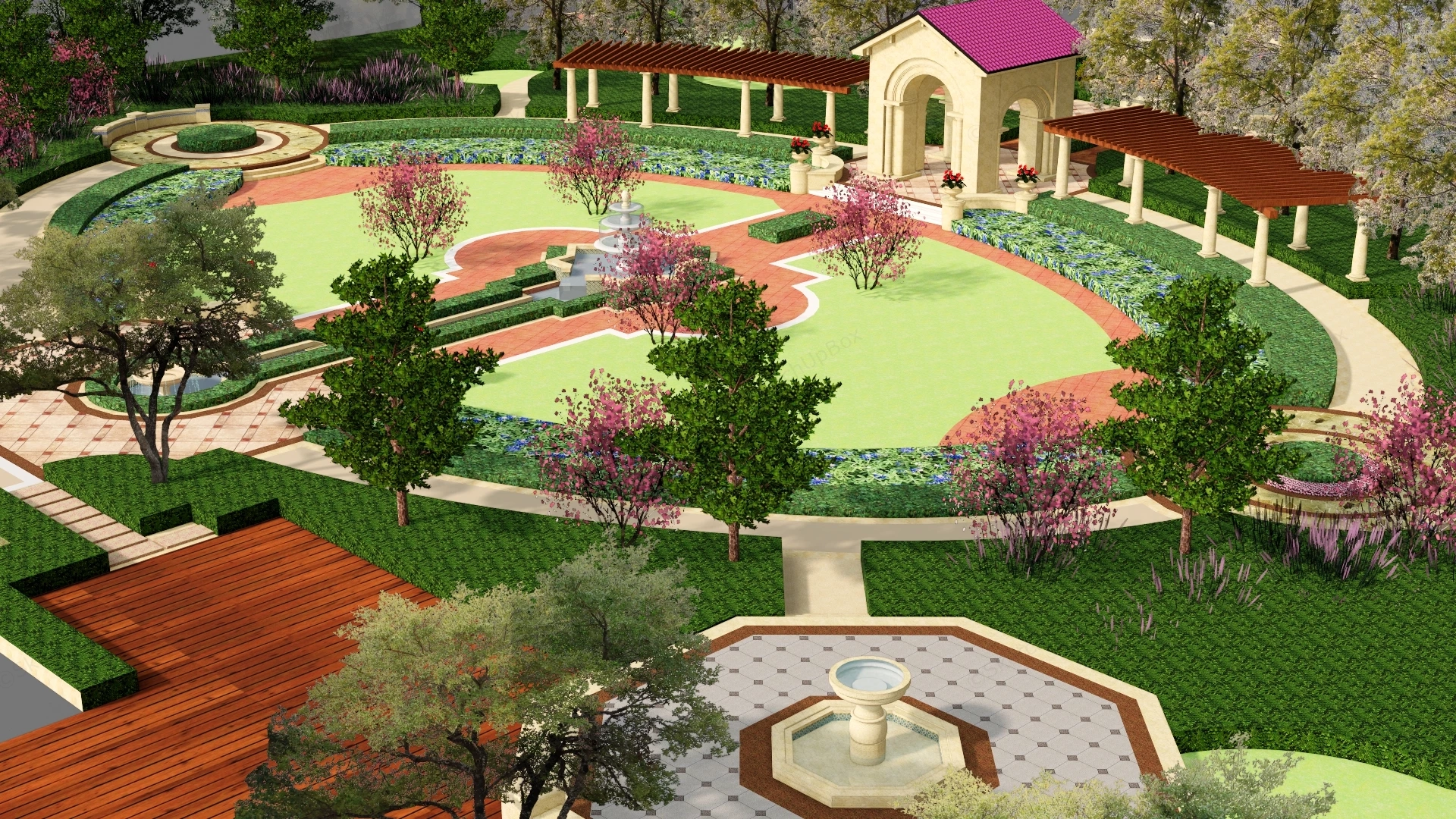 Formal Classical Garden Design sketchup model preview - SketchupBox