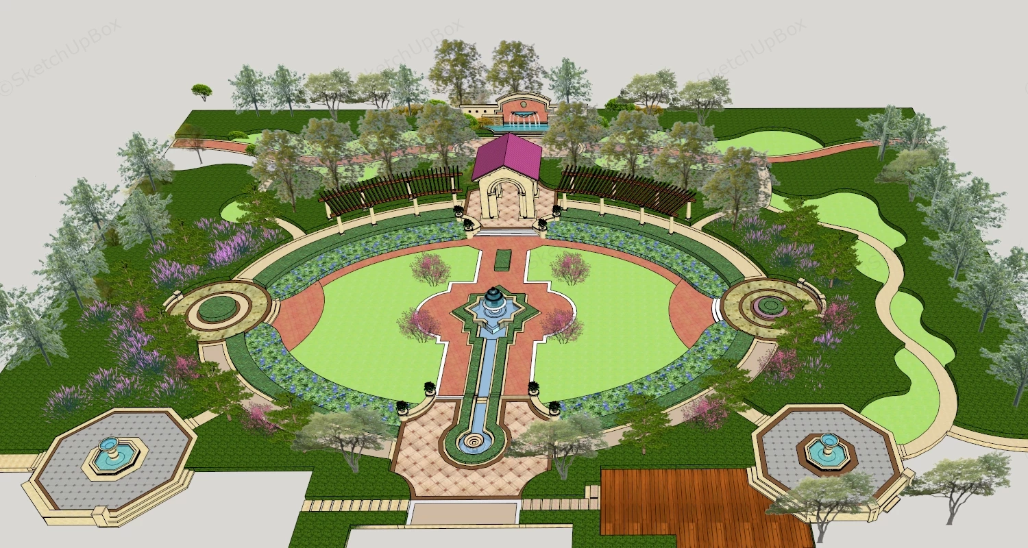 Formal Classical Garden Design sketchup model preview - SketchupBox