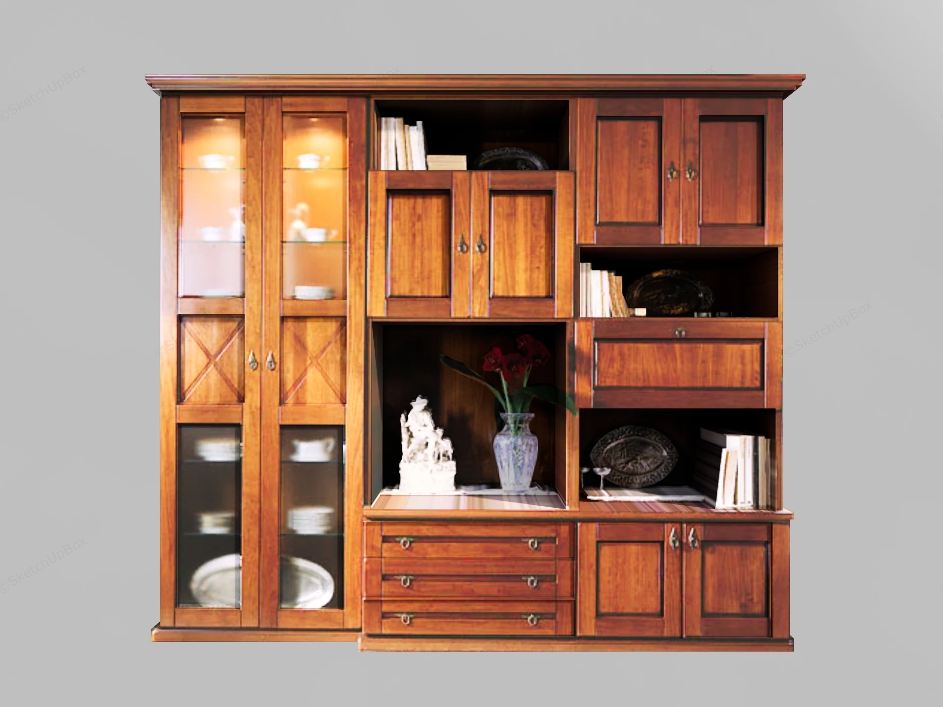 Multi Functional Wooden Wall Unit sketchup model preview - SketchupBox
