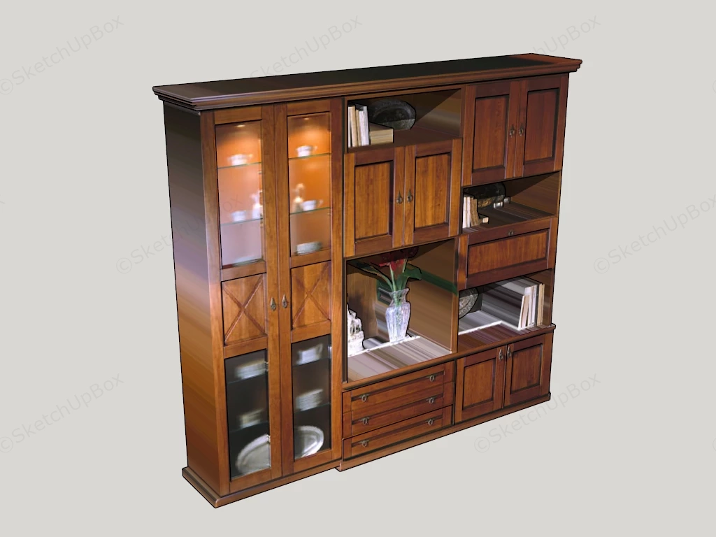 Multi Functional Wooden Wall Unit sketchup model preview - SketchupBox