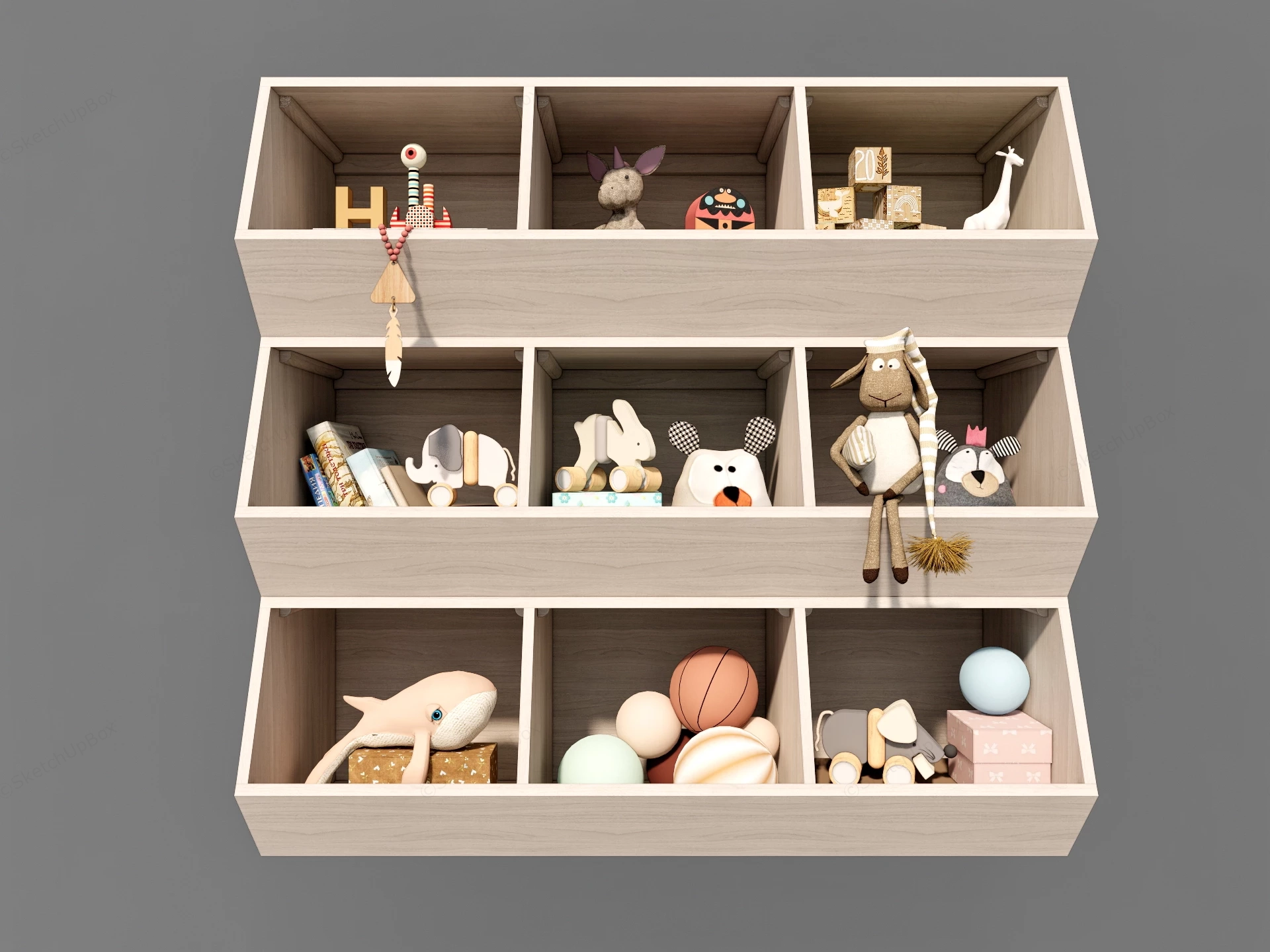 Three Tier Wooden Toy Storage Cabinet sketchup model preview - SketchupBox