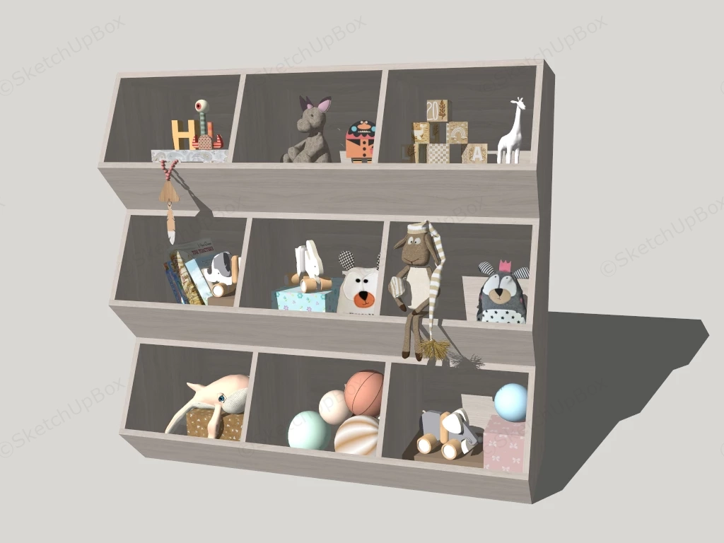 Three Tier Wooden Toy Storage Cabinet sketchup model preview - SketchupBox