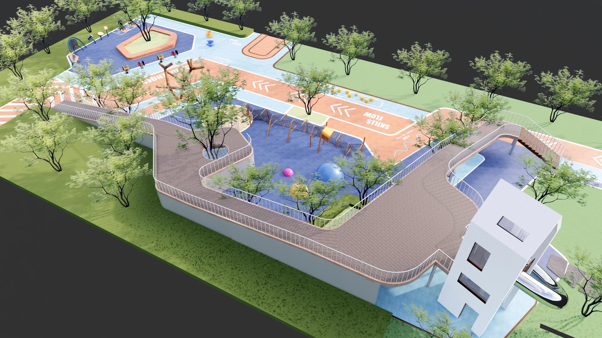 Innovative Multi Level Adventure Playground sketchup model preview - SketchupBox