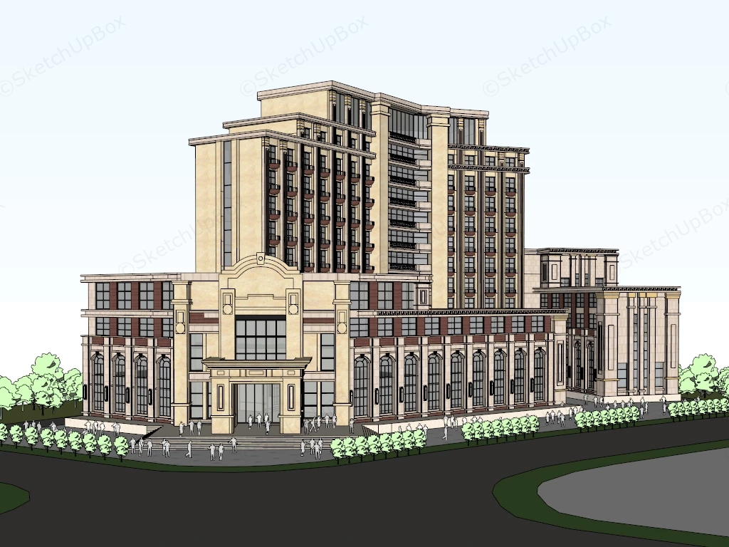 Grand Neoclassical Hotel And Plaza Complex sketchup model preview - SketchupBox