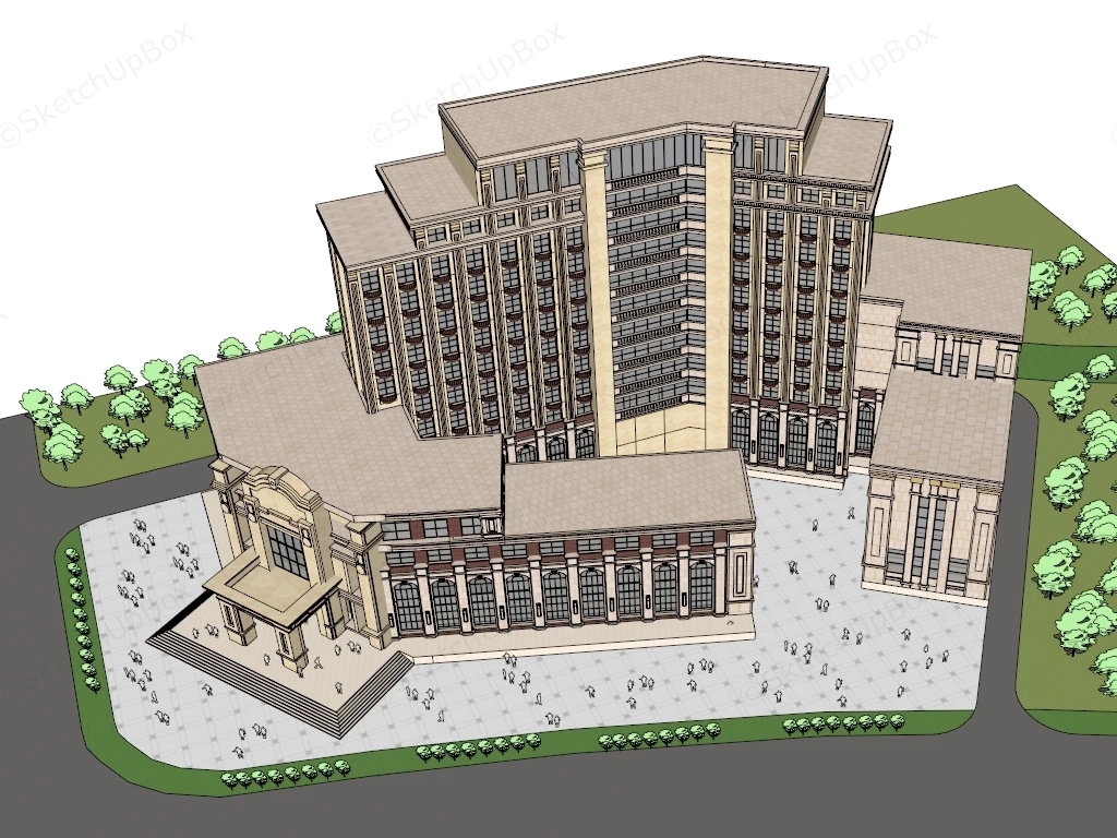 Grand Neoclassical Hotel And Plaza Complex sketchup model preview - SketchupBox