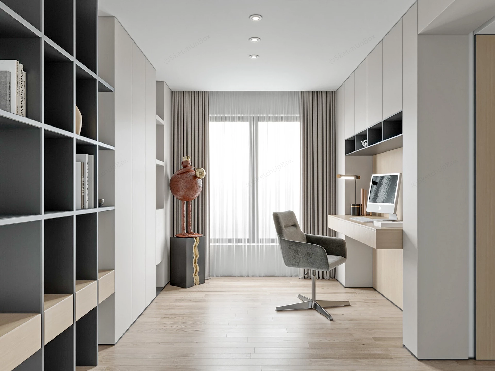 Minimalist Home Office And Study Room Layout sketchup model preview - SketchupBox