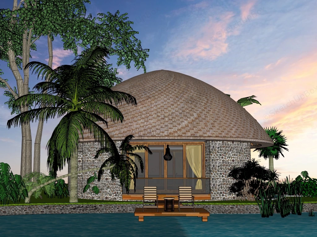 Tropical Eco Luxury Resort Bungalow sketchup model preview - SketchupBox