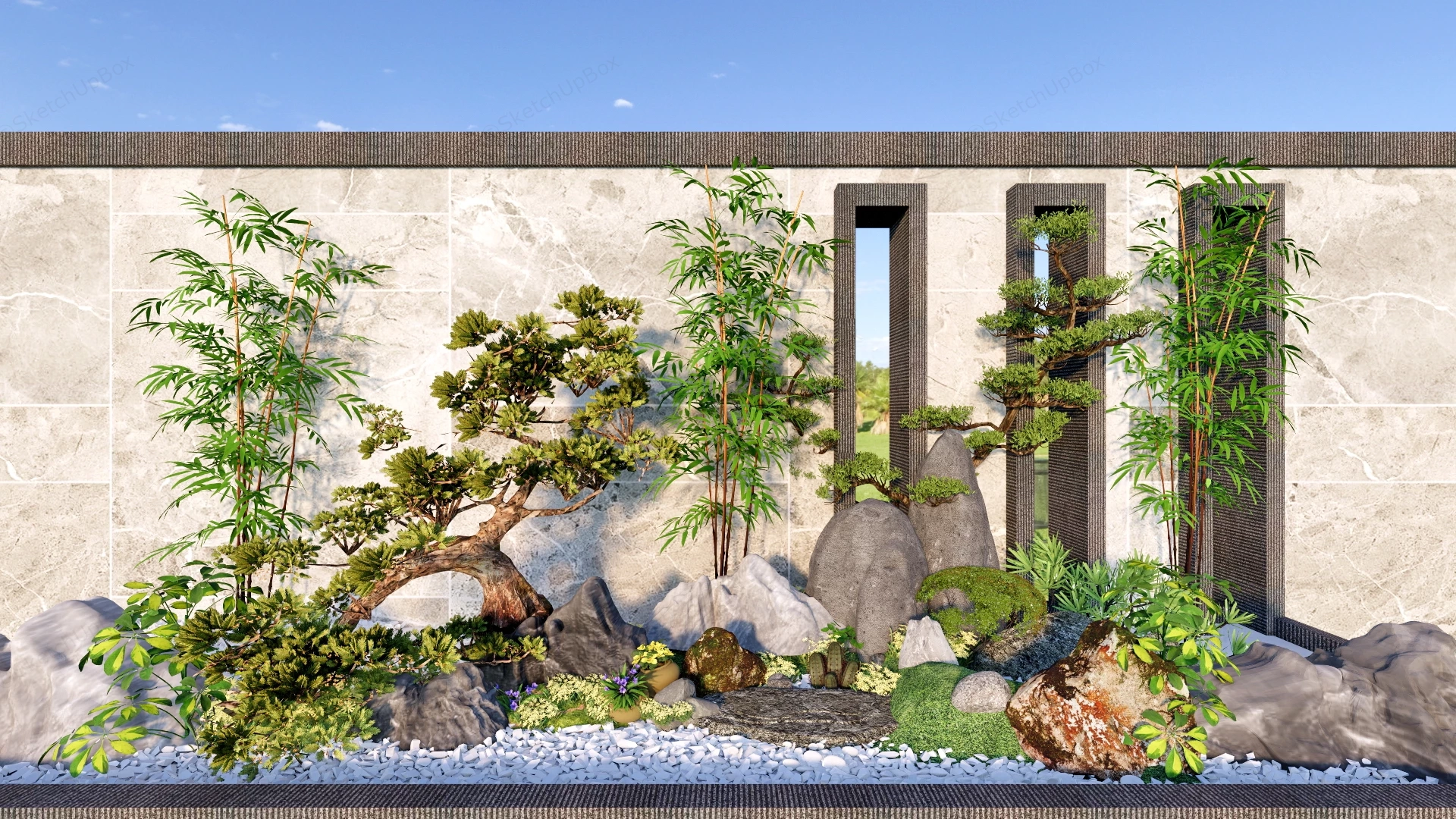 Modern Zen Garden Wall Installation sketchup model preview - SketchupBox