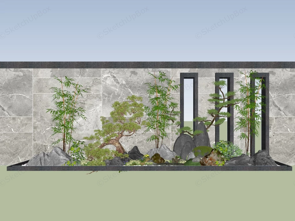 Modern Zen Garden Wall Installation sketchup model preview - SketchupBox