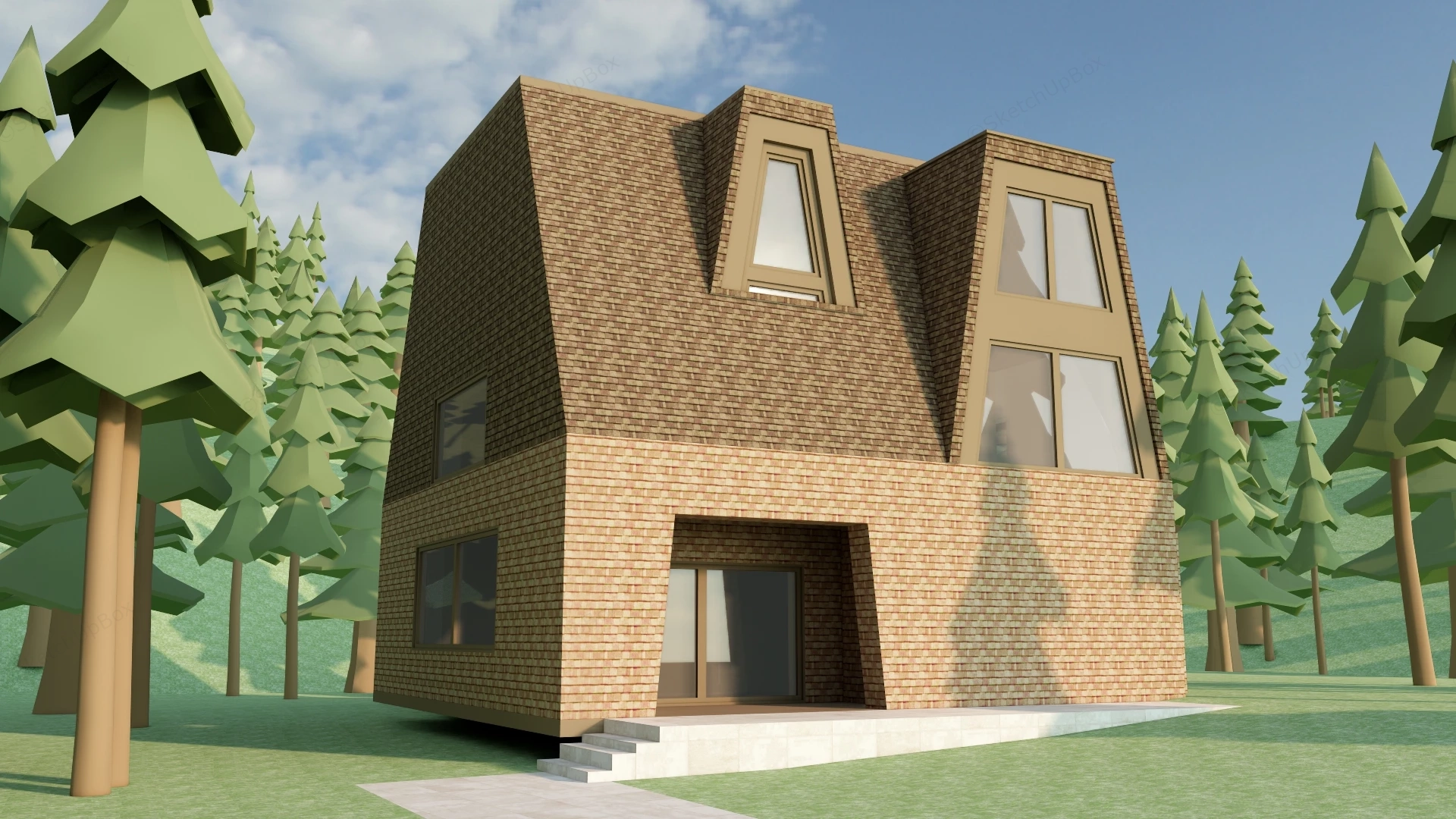 Ultra Modern Mansard Roof Cabin sketchup model preview - SketchupBox