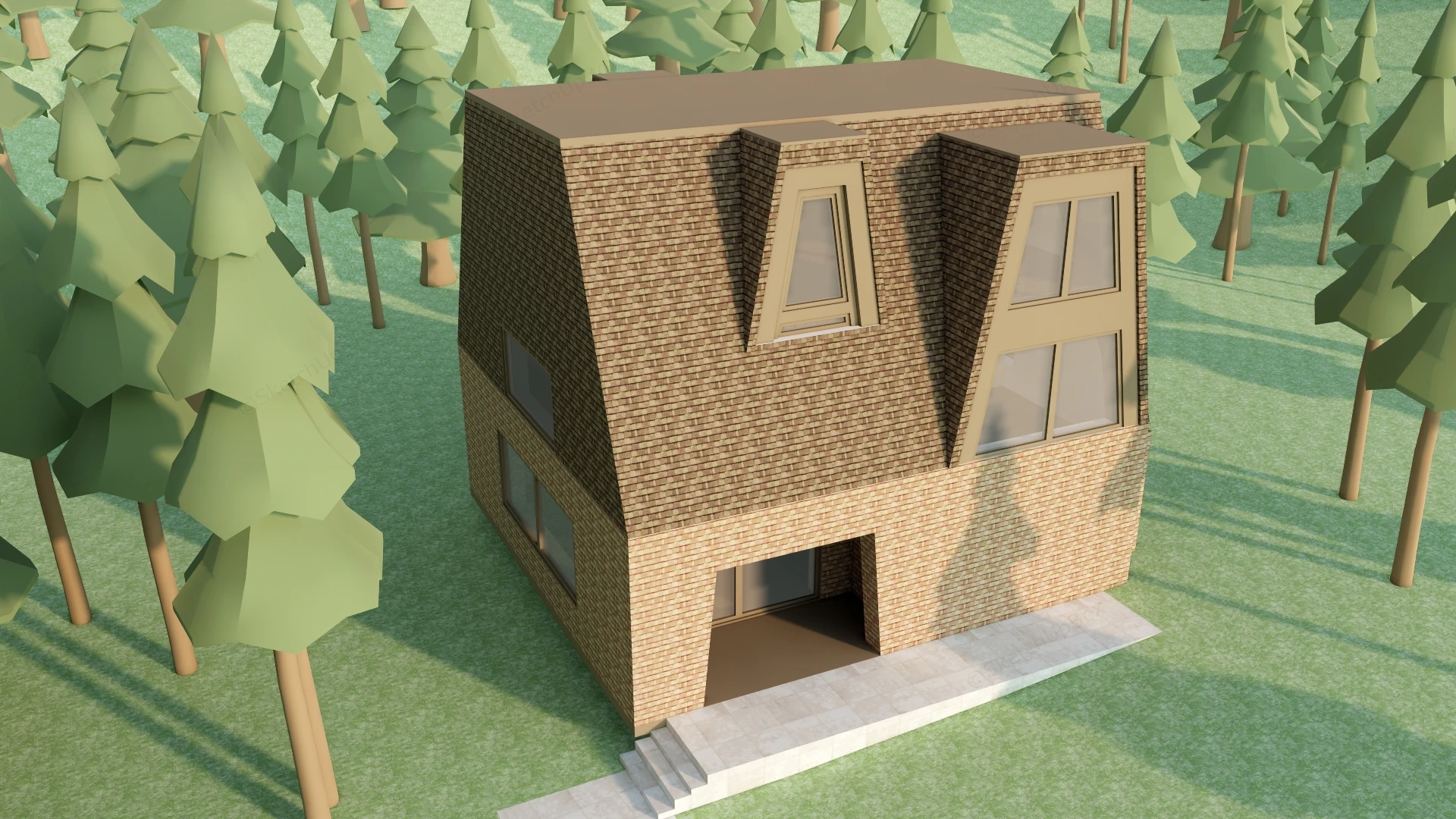 Ultra Modern Mansard Roof Cabin sketchup model preview - SketchupBox