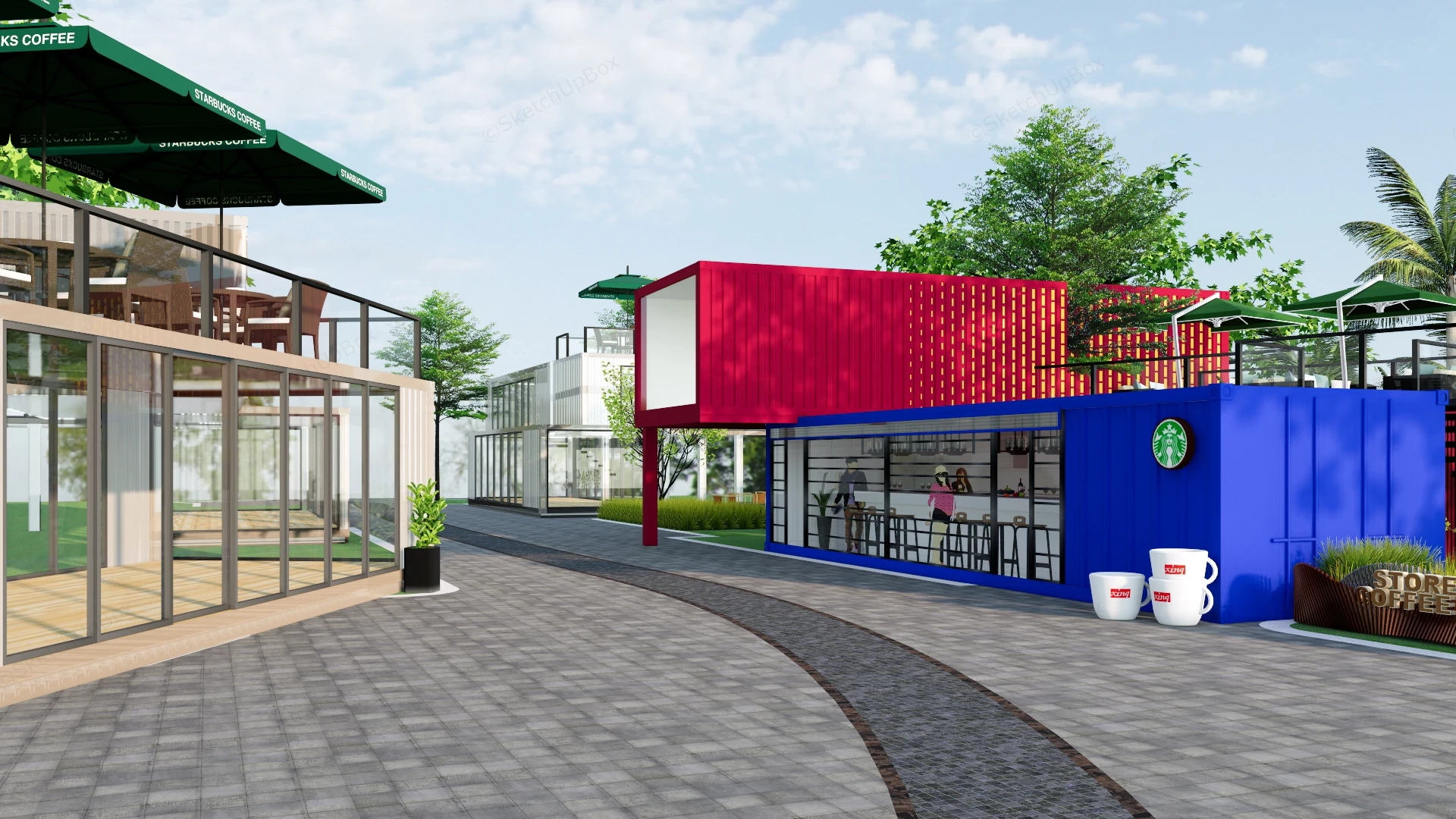 Modern Commercial Shipping Container Park sketchup model preview - SketchupBox