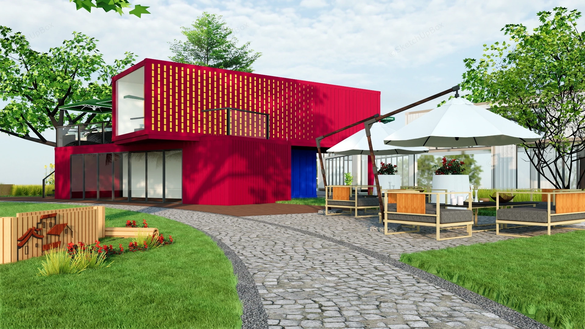 Modern Commercial Shipping Container Park sketchup model preview - SketchupBox