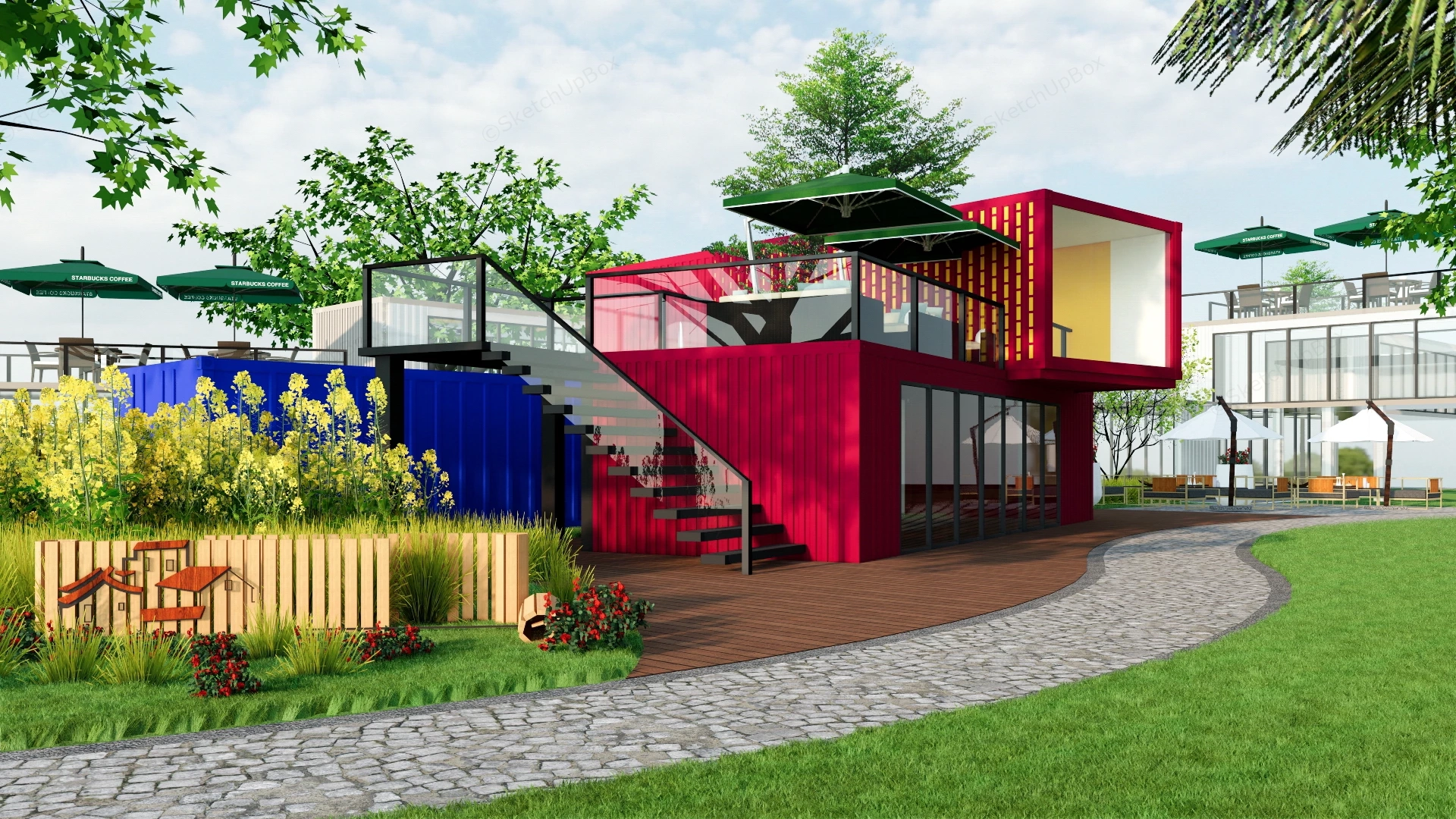 Modern Commercial Shipping Container Park sketchup model preview - SketchupBox