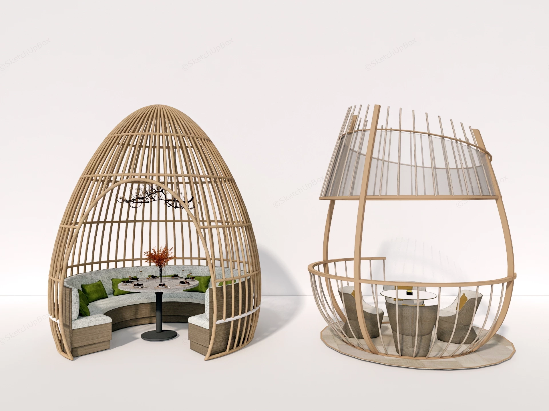 Egg Shaped Outdoor Seating Structures sketchup model preview - SketchupBox