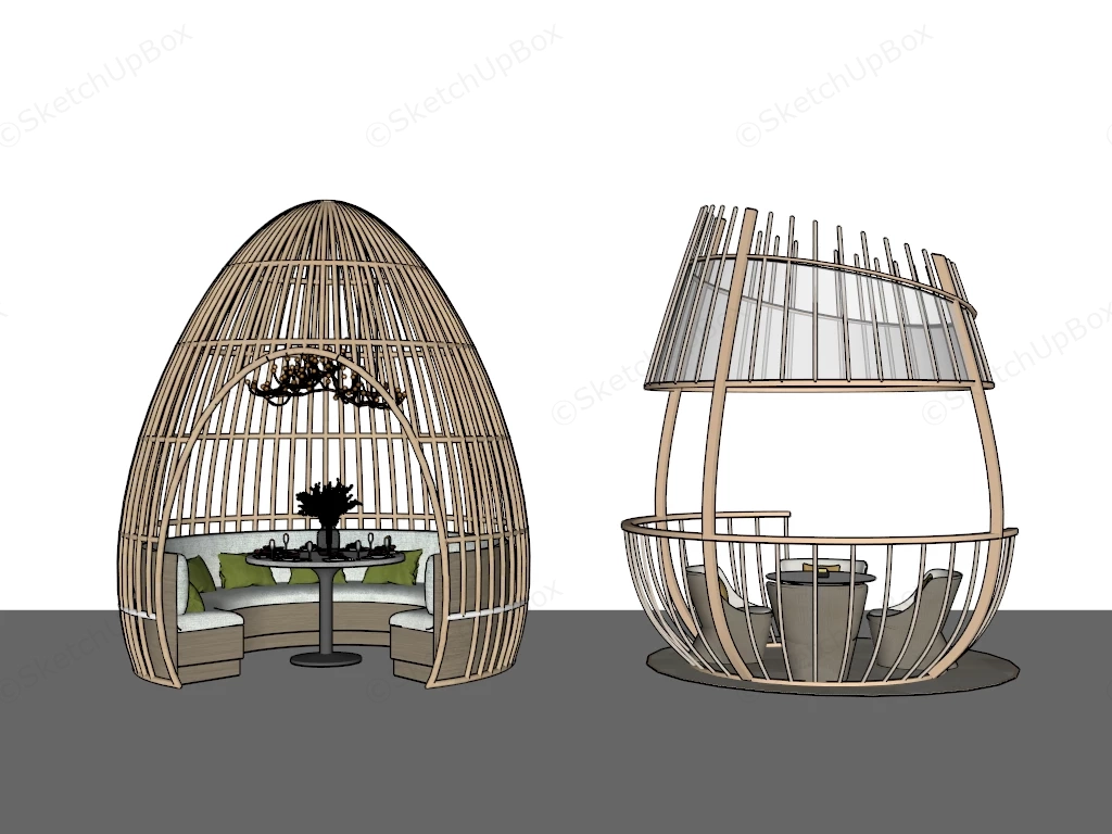 Egg Shaped Outdoor Seating Structures sketchup model preview - SketchupBox