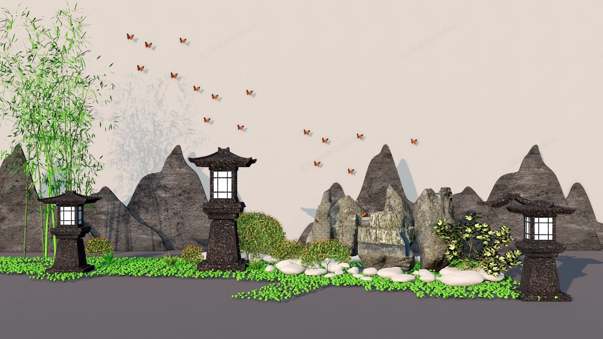 Chinese Style Miniature Garden Design sketchup model preview - SketchupBox