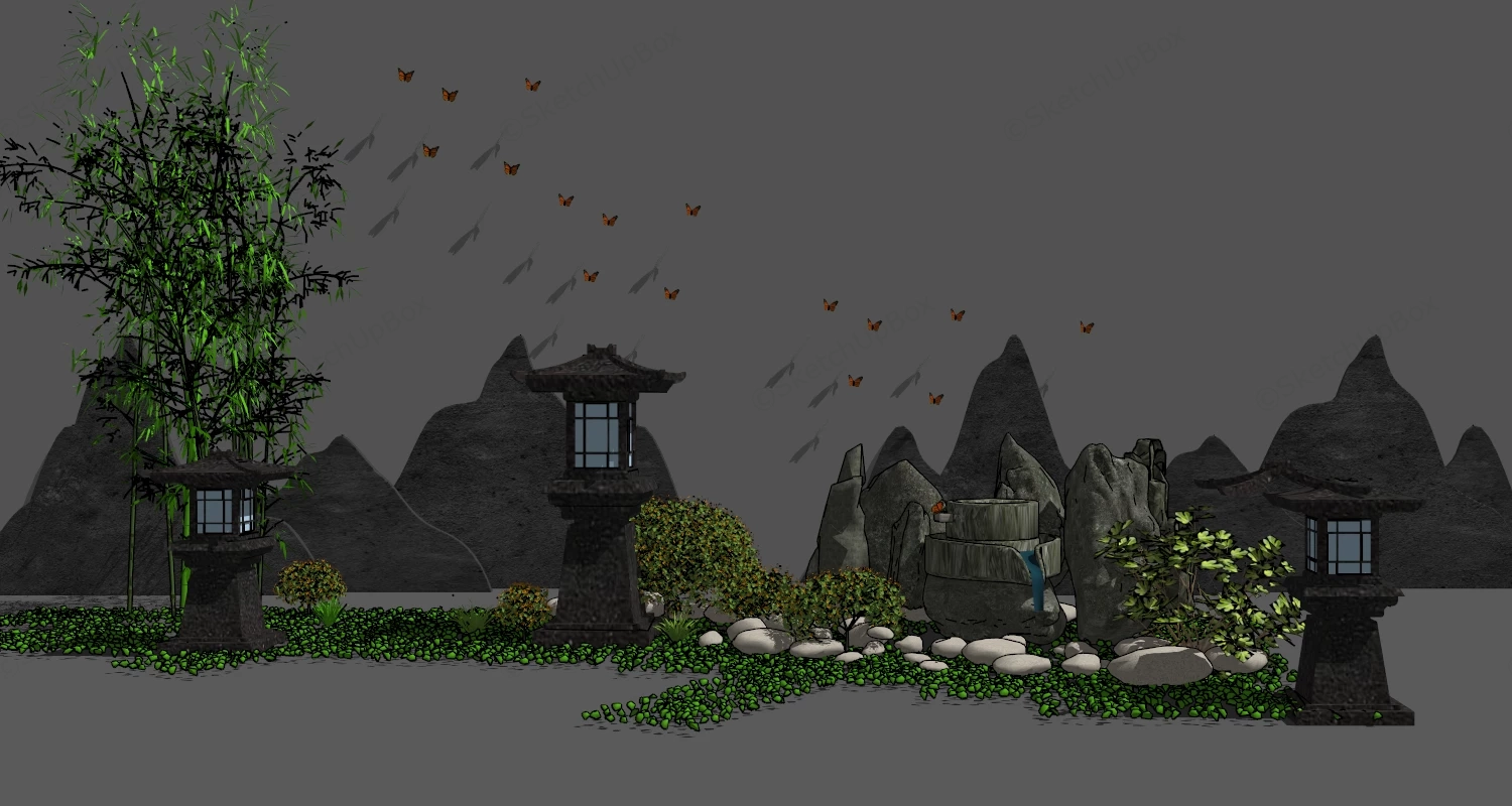 Chinese Style Miniature Garden Design sketchup model preview - SketchupBox