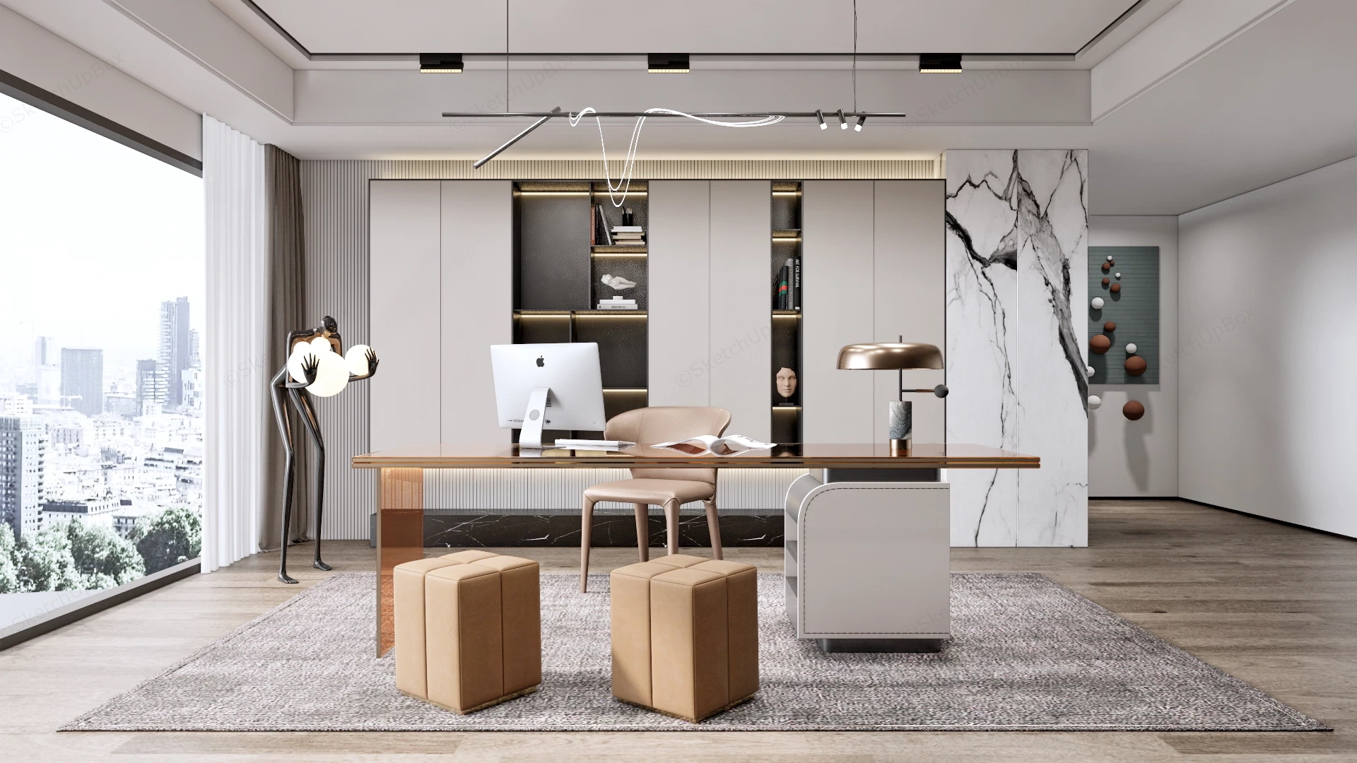 Luxurious Modern Executive Home Office sketchup model preview - SketchupBox