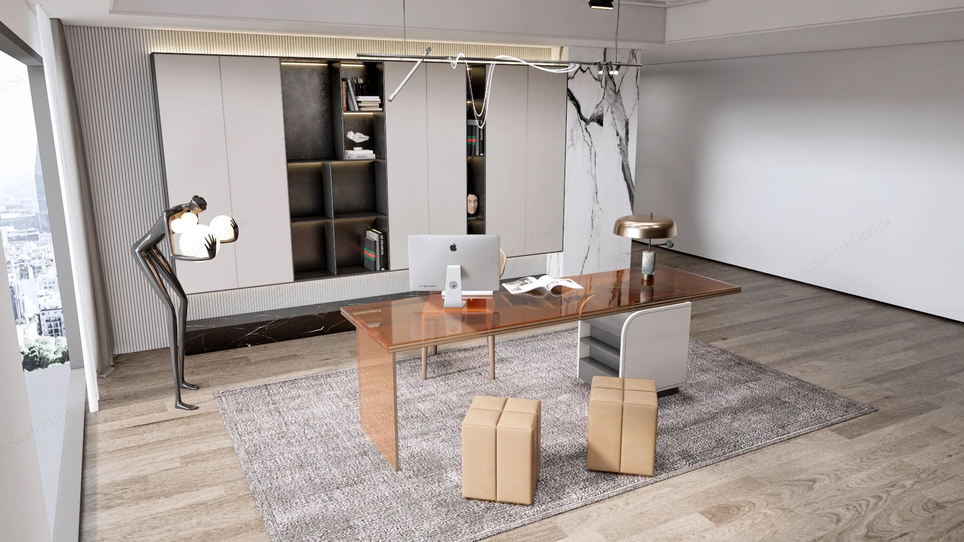 Luxurious Modern Executive Home Office sketchup model preview - SketchupBox