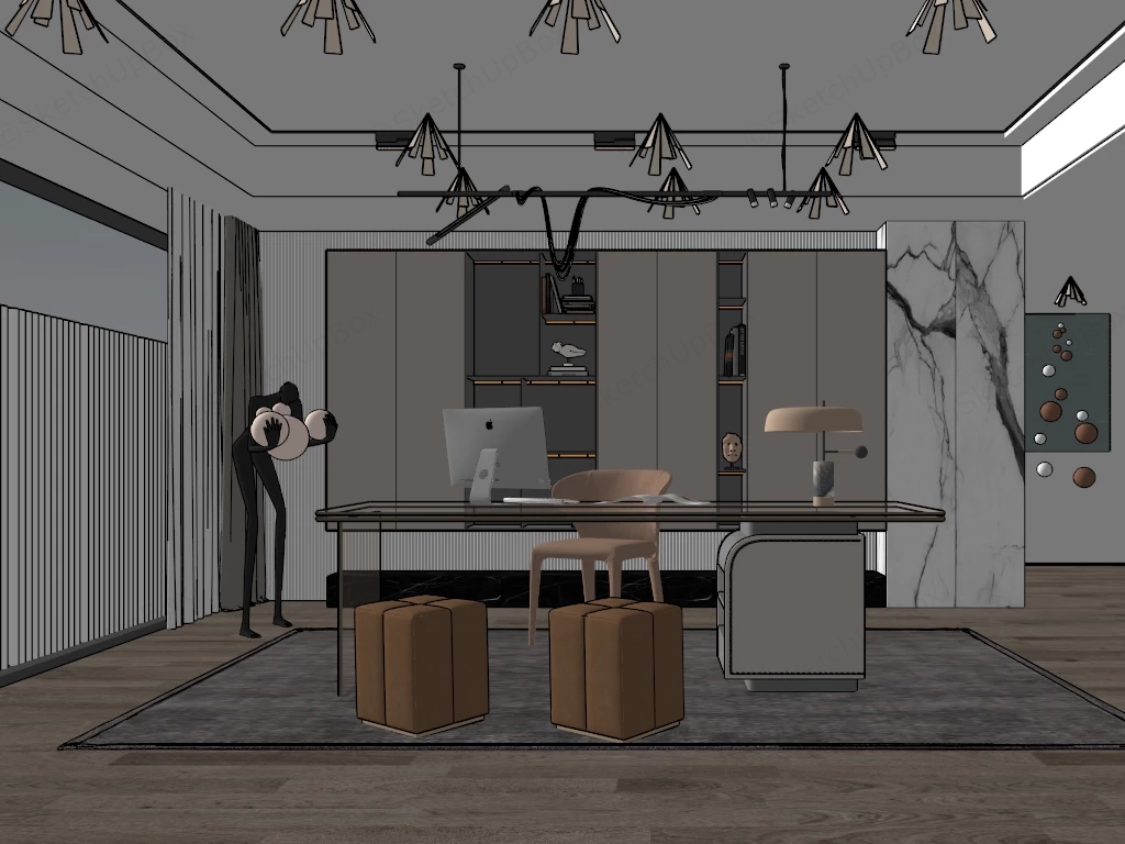 Luxurious Modern Executive Home Office sketchup model preview - SketchupBox