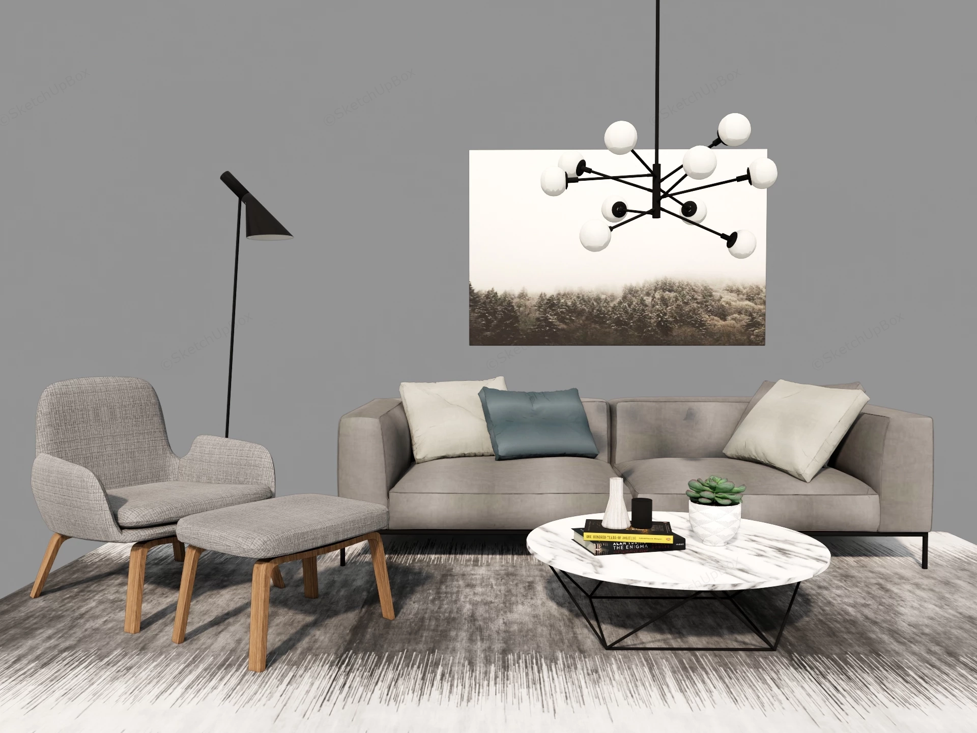 Contemporary Minimalist Living Room Layout sketchup model preview - SketchupBox