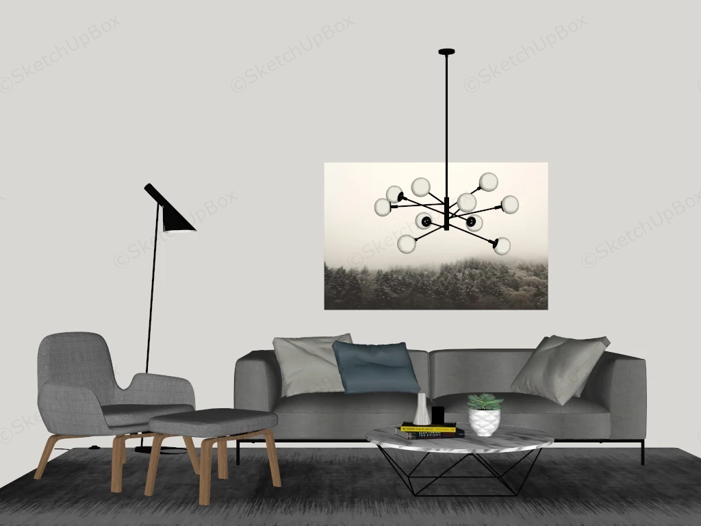 Contemporary Minimalist Living Room Layout sketchup model preview - SketchupBox