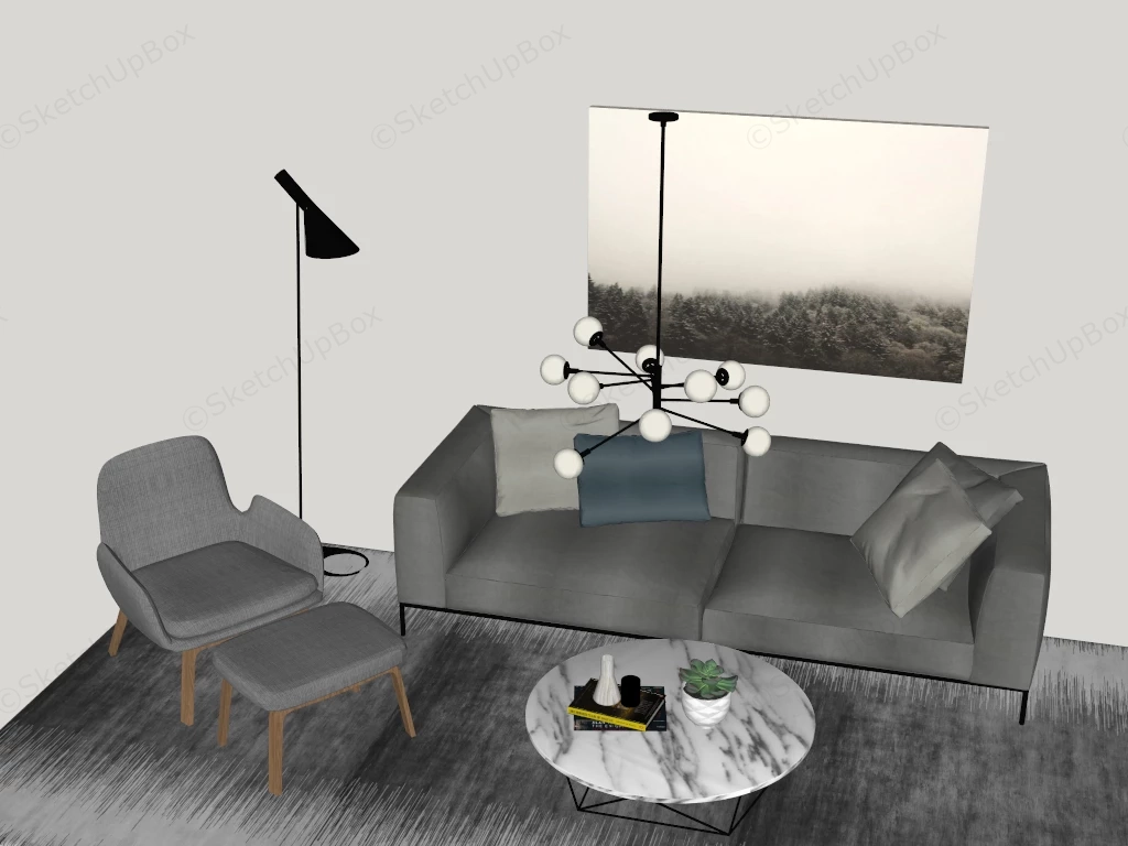 Contemporary Minimalist Living Room Layout sketchup model preview - SketchupBox