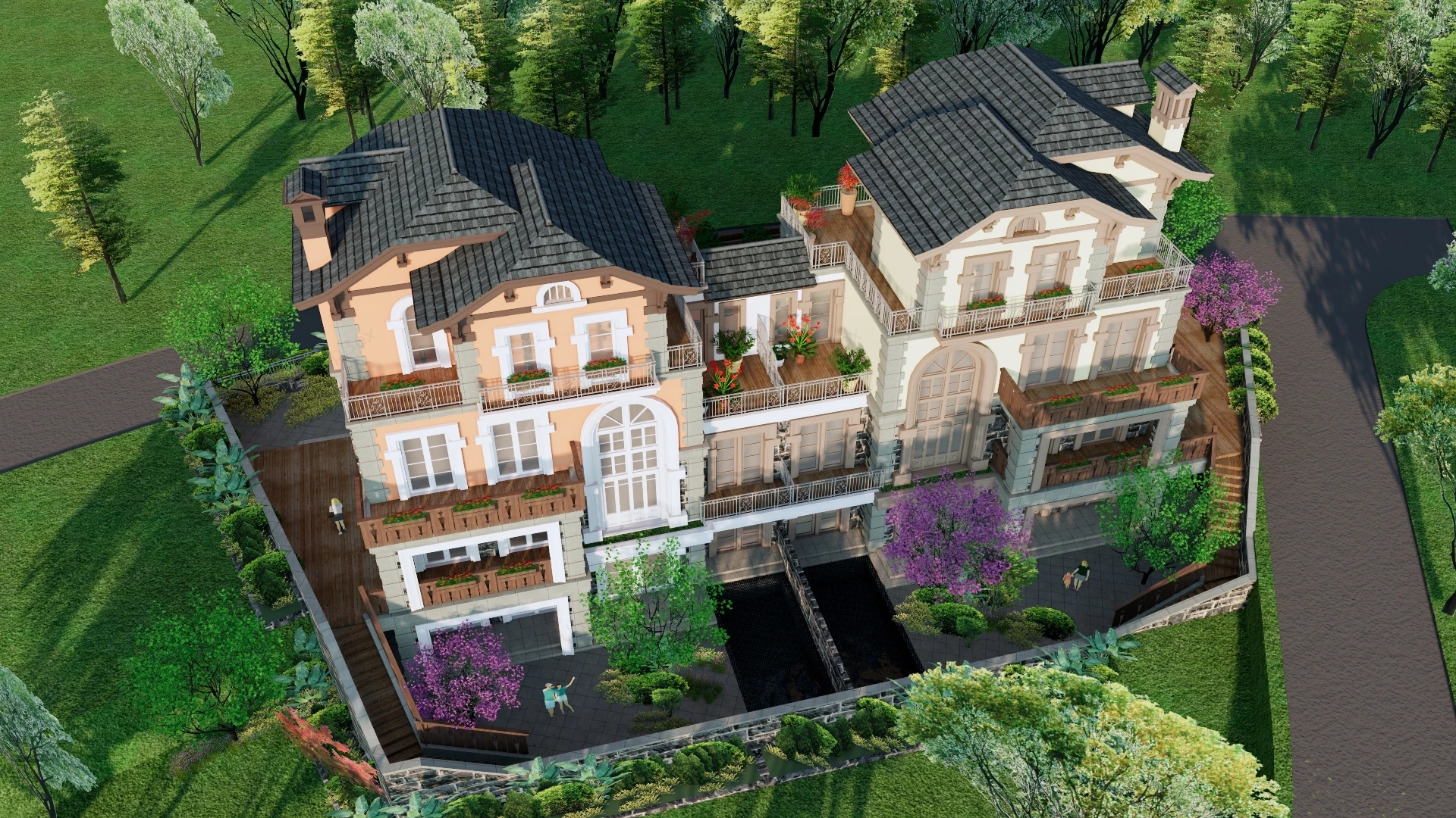 Fancy Symmetrical Dual Villa Structure sketchup model preview - SketchupBox