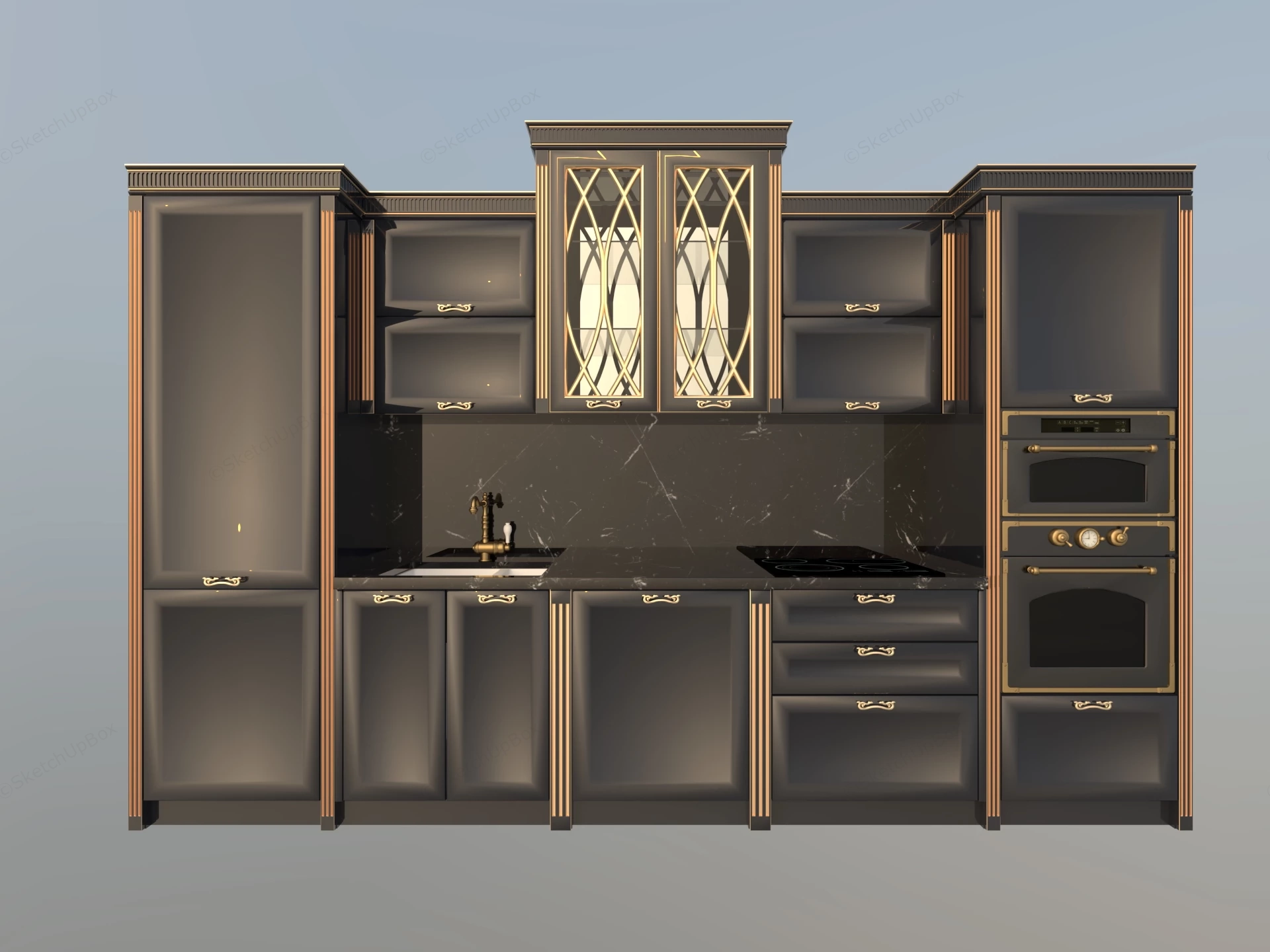 Neo Classical Linear Kitchen Cabinetry Layout sketchup model preview - SketchupBox